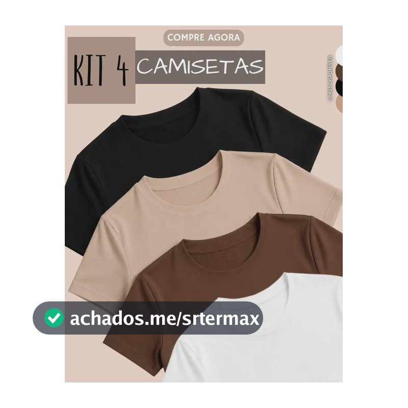 Kit 4 Blusas Feminina Suplex Estilosa T Shirt Básica Casual Preto + Branco + Marrom + Nude Liso P/m (36-38)