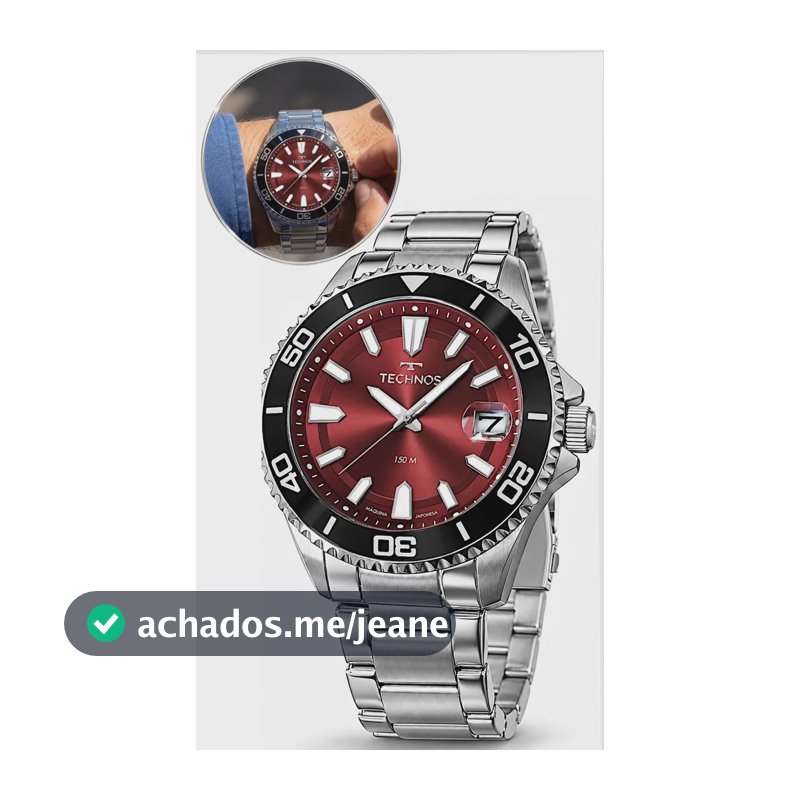 Relogio Technos Masculino Aco Prata Acqua Prova Dágua 150m Prateado Preto Vermelho