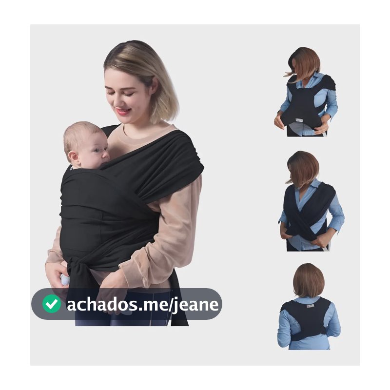 Sling Wrap de Vestir Canguru Preto 100% Algodão Tamanho G para Bebê 0-24 meses