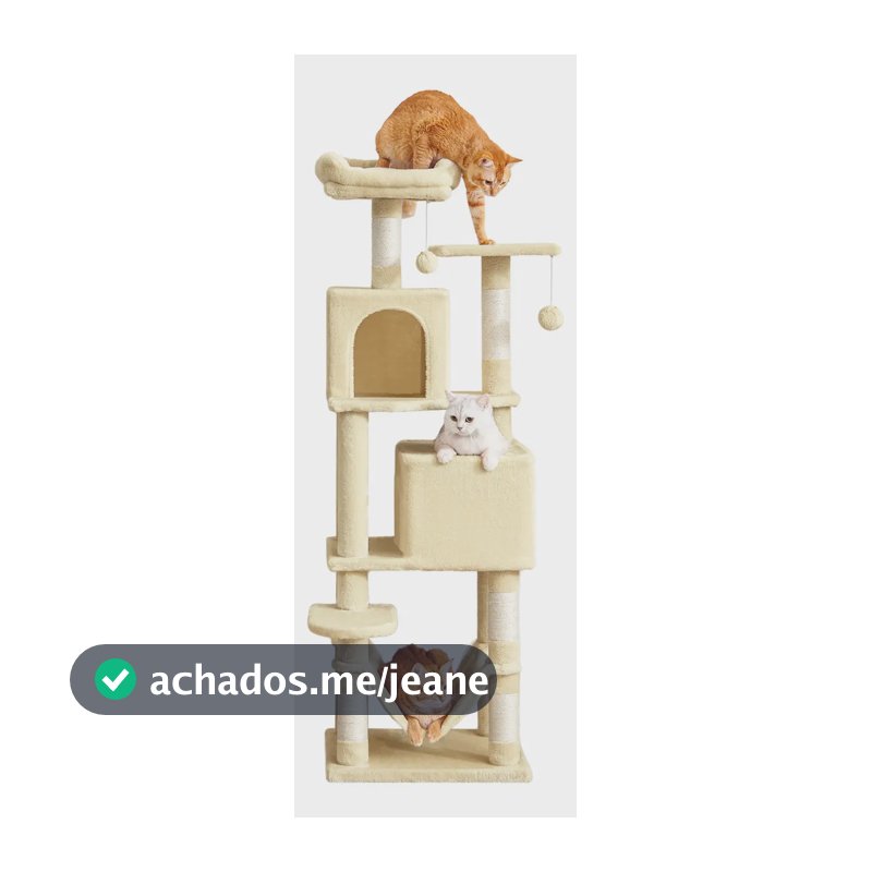 Árvore Para Gatos Com Arranhadores, 2 Tocas, 2 Pompoms Cor Bege