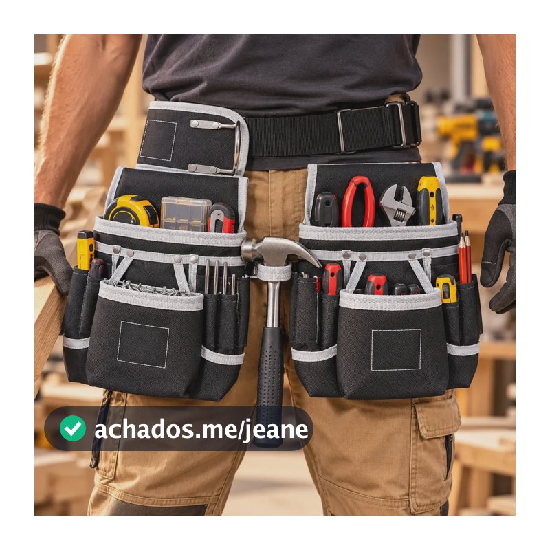Cinto De Ferramentas 26 Bolsos Porta-ferramentas Ajustável Cinza