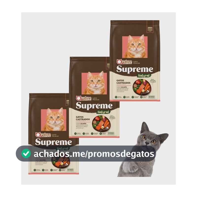Kit 3 Unidade Ração Quatree Supreme Gato Castrado Salmão 1kg