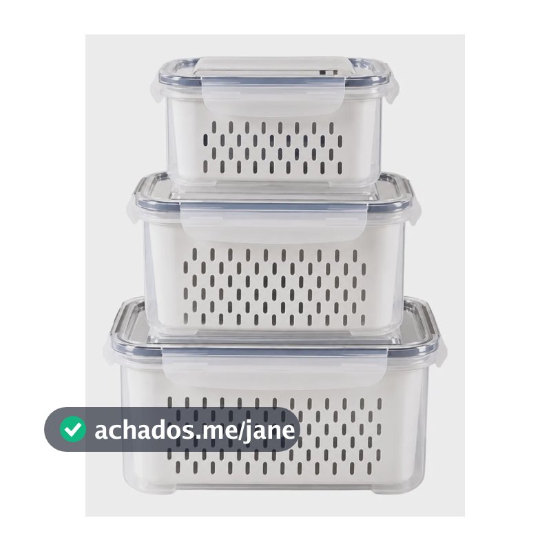 Kit 3 Organizador De Geladeira Alimentos Vegetais Com Tampas Branco