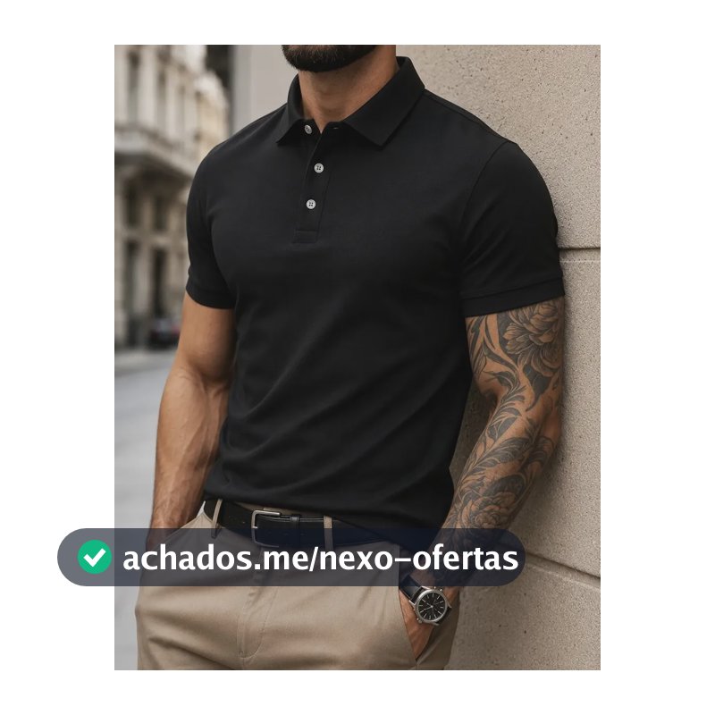Camisa Polo Masculina Piquet Slim Manga Curta Preto M