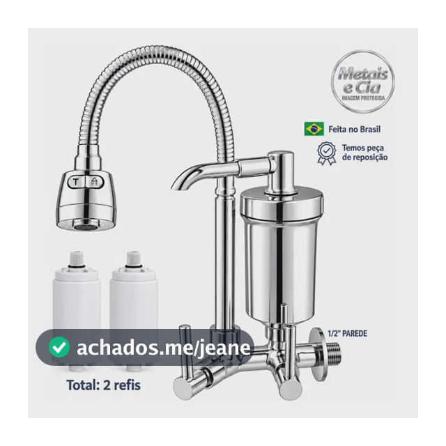 Torneira Com Filtro Gourmet Pia Bica Cozinha Parede 2 Refis Flexivel Purificador Com Algodão PP Ativo