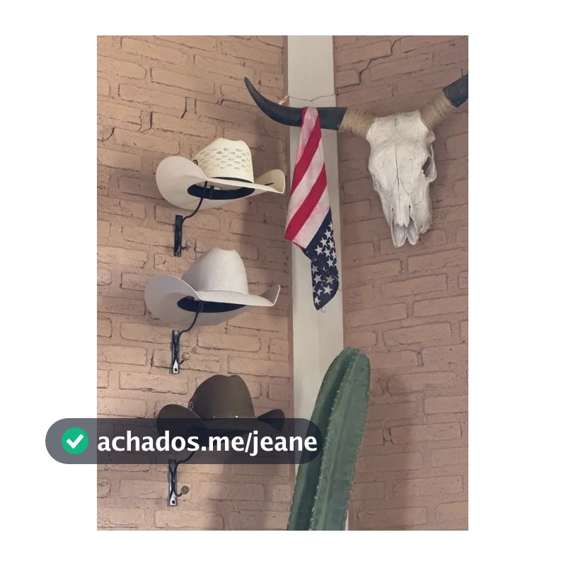 Conjunto 3 Porta Chapeu De Parede Com Cabide Em Aço Maciço Preto