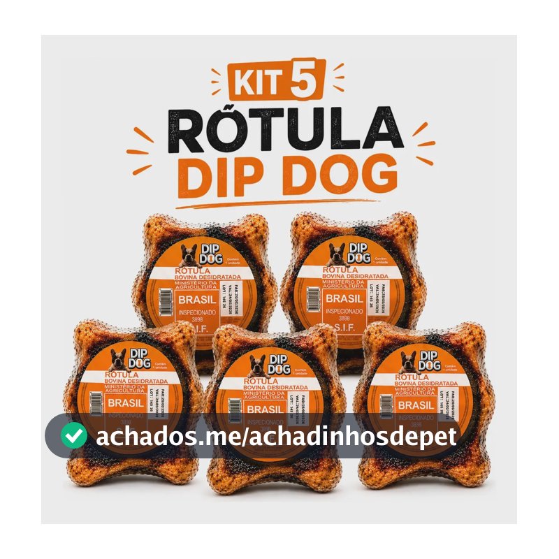 Kit Com 5 Rótula Bovina Desidratada Dip Dog Petisco Natural