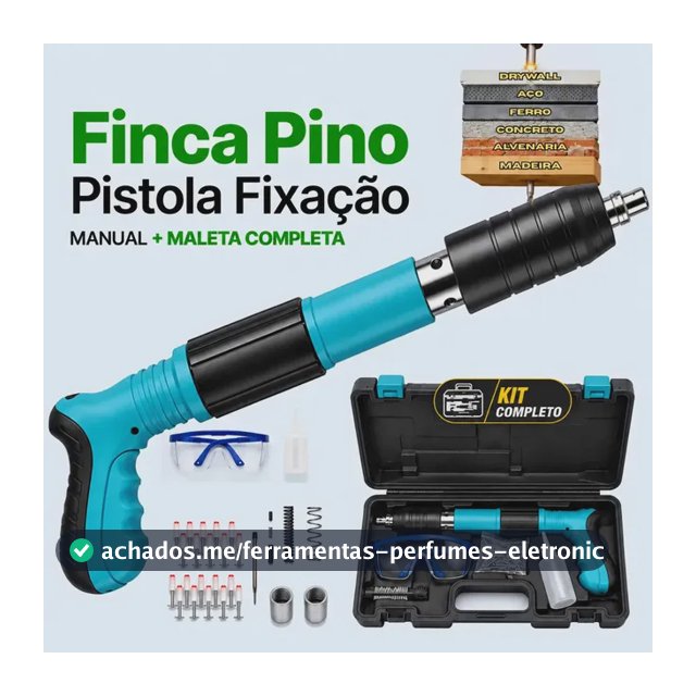 Pistola Fixação Finca Pino Ação Direta Pregos + Maleta Epi Pinador Pregador Grampeador Rebitador De Prego Pressão Manual Ferramenta Para Drywal Gesso Concreto Aço Parede Forro Pvc Grampo Kit Premium