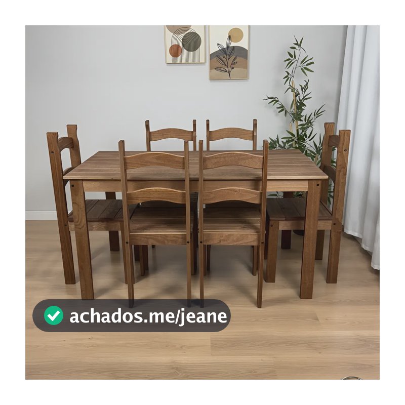 Mesa de Jantar Com Cadeiras Em Madeira Rustica