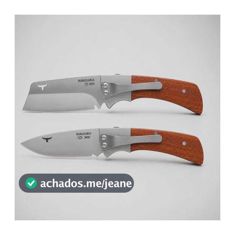 Kit 2 Canivete Mangalarga Inox Presilha Bolso Madeira 18,5cm Madeira