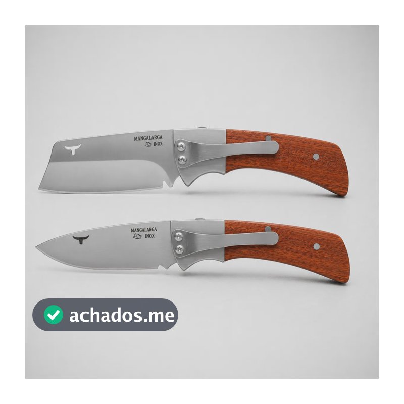 Kit 2 Canivete Mangalarga Inox Presilha Bolso Madeira 18,5cm Madeira