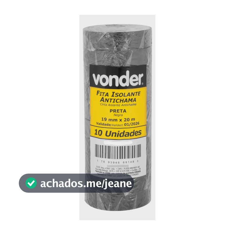 Kit 10 fitas isolante, 19 mm X 20 m, preta - vonder