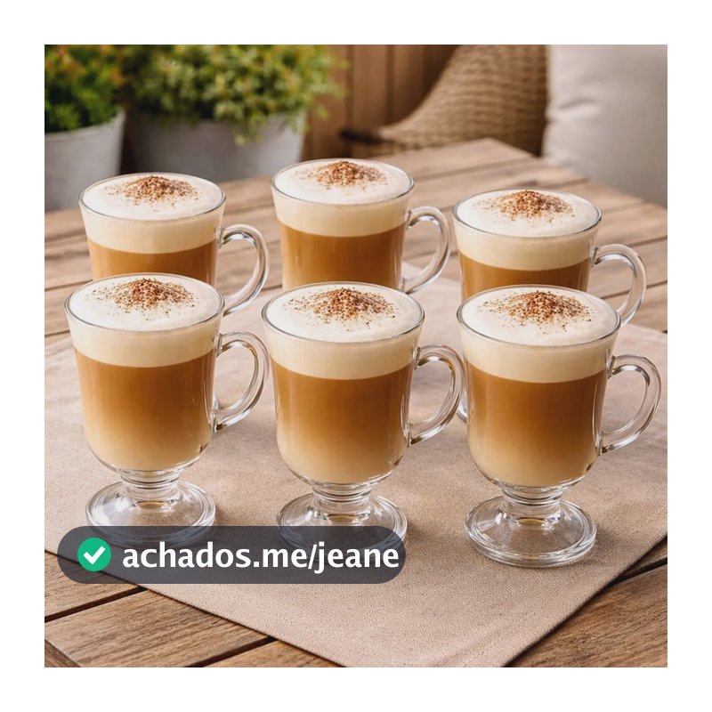 Caneca Taça Copo Capuccino Chá Café Vidro De 120ml Kit 6pçs Transparente