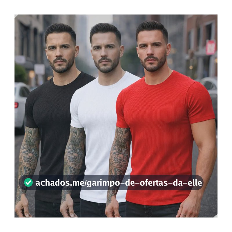 Kit 3 Camiseta Canelada  Americana Masculina Ribana Algodão Kit3 Branco/preto/vermelho G