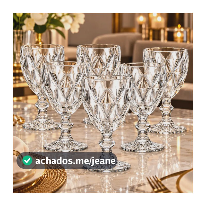 Jogo de Taças Diamond de Cristal para Água, Vinho e Suco – Pack com 6 de 340 mL