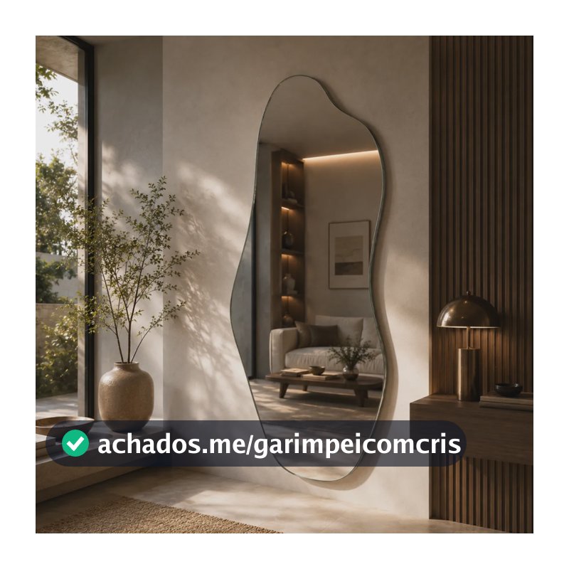 Espelho Mirano Orgânico Madrid 100x40cm Lapidado Design Luxo Suporte