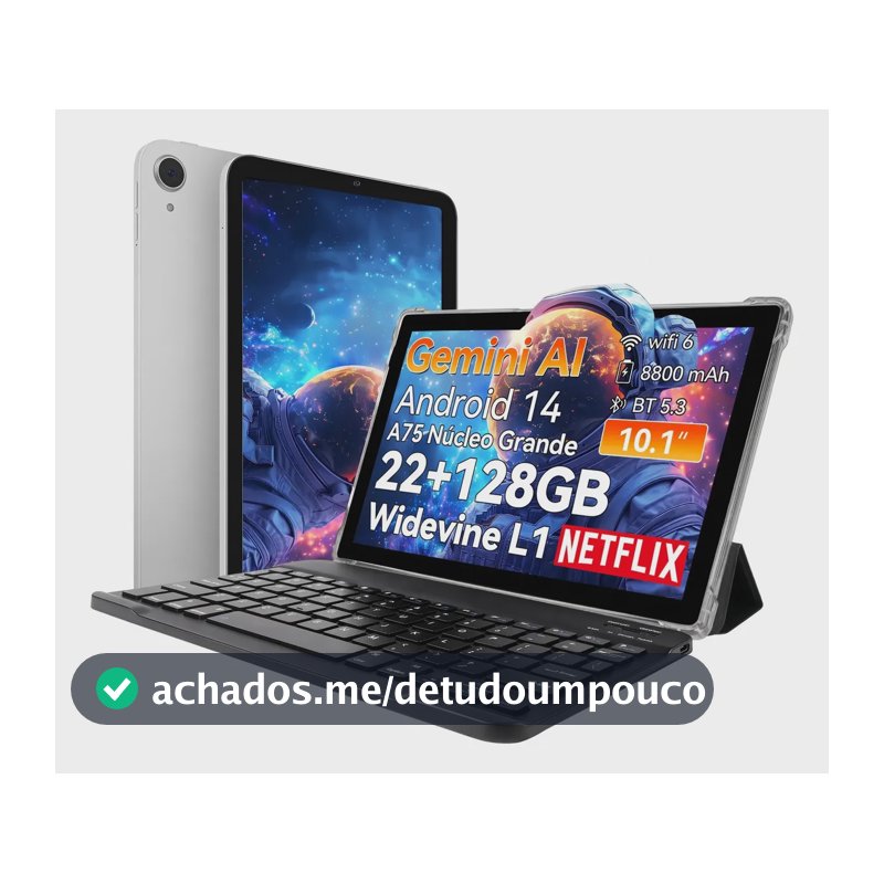 Tablet Pab Android 14 10.1 22gb Ram 128gb+2tb Wifi Bt5.3 Unissex, Paraestudantes E Trabalho, Com Capaprotetora Prateado