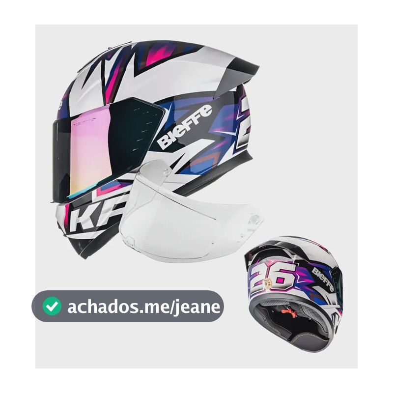 Capacete Bieffe B-12 Kf Branco Pérola Roxo + Viseira Cristal Branco-pérola/roxo Kf-26 Premium 58