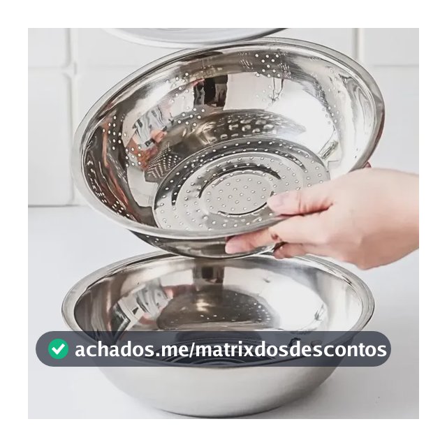 Bowl Kit 3 Em 1 Escorredor Massa Macarrão Ralador Inox Prateado
