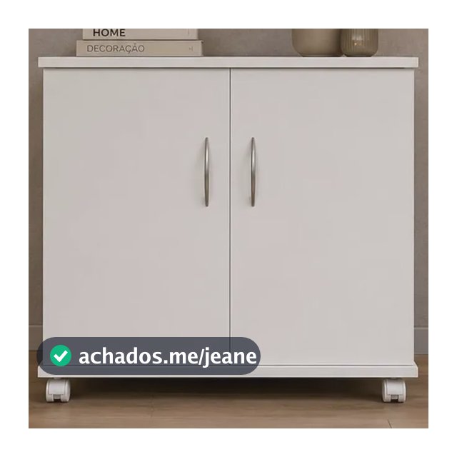 Balcão Aparador Multiuso 71x60 Mdp Auxiliar Com 4 Rodinhas Branco