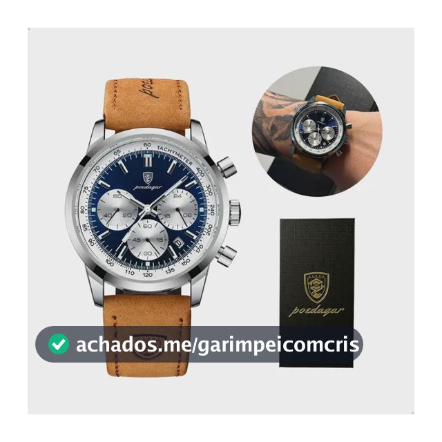 Relógio Luxo Poedagar Masculino Pulseira Em Couro Funcional