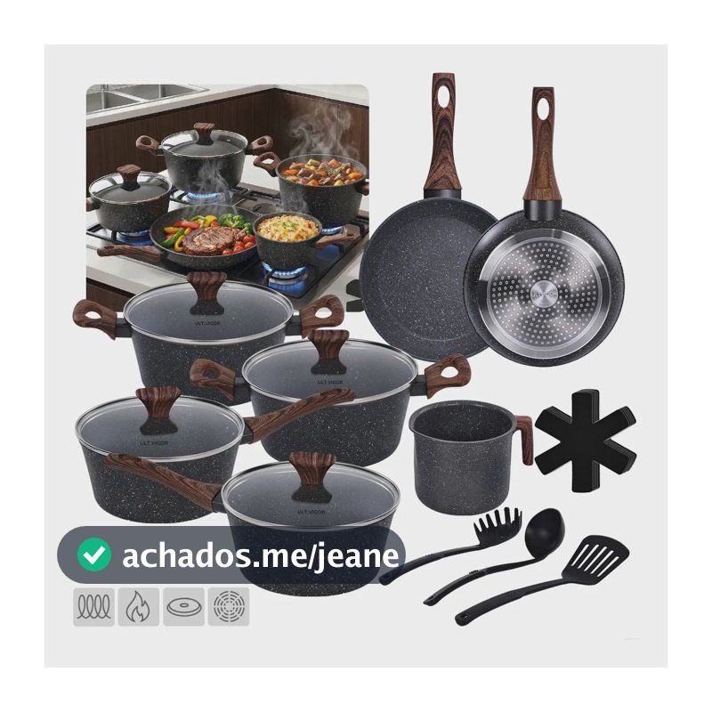Conjunto Jogo Panelas Cerâmica Antiaderente Indução 15 Peças Preto