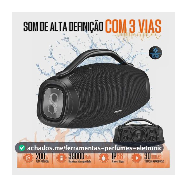 Caixa De Som Boombox sabala Bluetooth 5.4 Portátil potente dr909 200w Estéreo 39000mah App 20khz Tws Ipx66 Preto