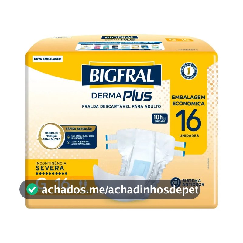 Fralda Geriátrica Derma Plus Unissex 16 Unidades G Bigfral Grande