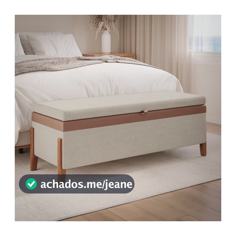 Recamier Baú Atenas 120cm, Organizador de Luxo para Quarto e Sala, Bege Bonan