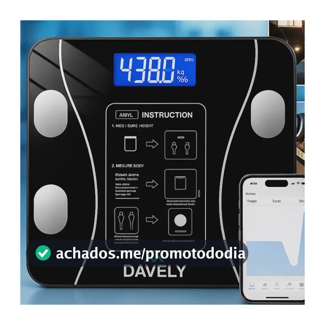 Balança Digital Bioimpedância Bluetooth Corporal Aparelho Alta Capacidade Balança De Banheiro Academia App Para Android E Para Ios Cor Preto Marca Davely