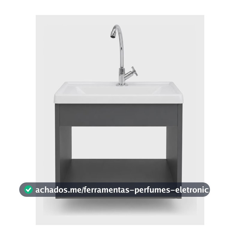 Gabinete Para Banheiro Suspenso Com Cuba Lavatorio Compacto Cinza-escuro Branco Um Furo
