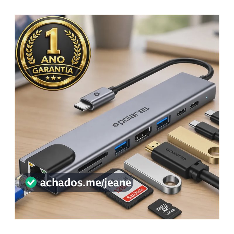 POLARES ZENULTRA Hub USB-C Polares 8 em 1 HDMI 4K RJ45 Ethernet USB 3.0 Cartão SD