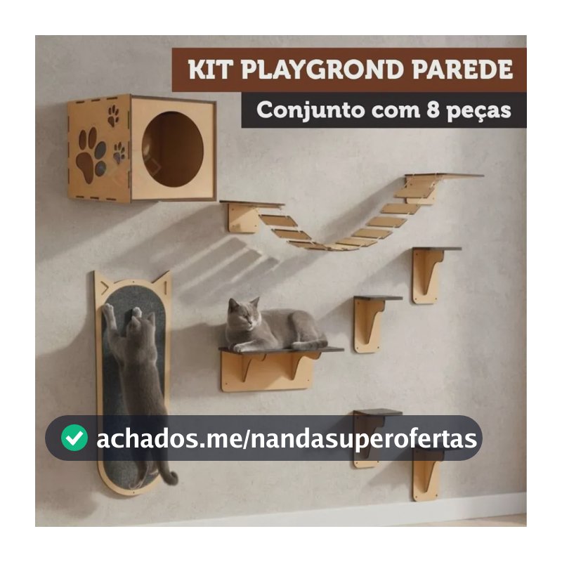 Kit Gato Parede Mdf 8 Peças Nicho Ponte Prateleira Degraus