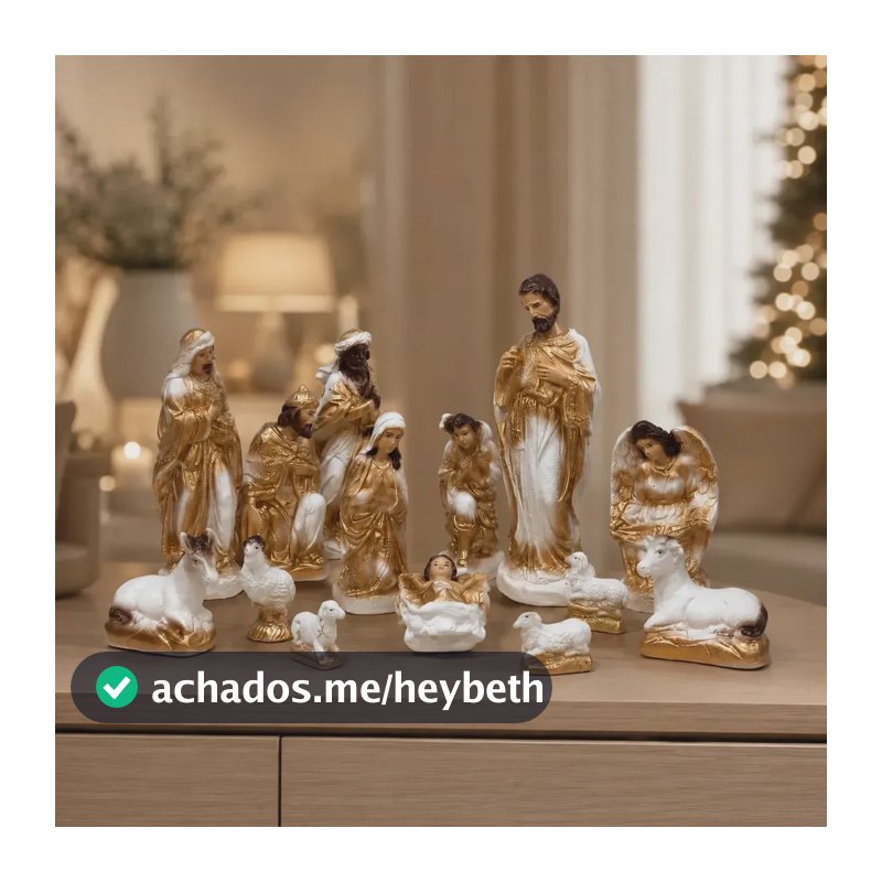 Presépio Enfeite De Natal Gesso Resinado 20cm Completo 14 peças Decoração Natalina