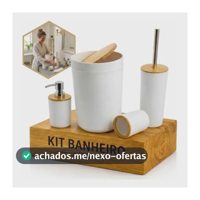 Kit Banheiro Luxo Sofisticado Branco Com Detalhes Em Bambu 4 Peças Moderno Organizado Funcional Com Porta Escova Dispenser E Escova Sanitária Completo Ideal Para Lavabo - Sayonara