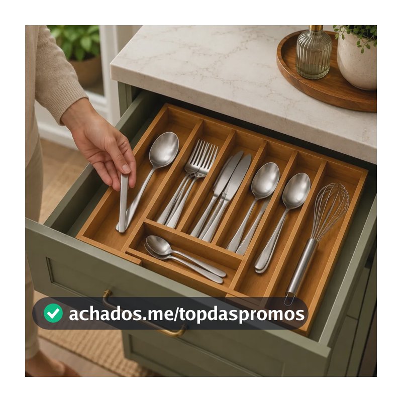 Porta Talheres Extensível Organizador de Gaveta 7 Divisórias Ajustável Faca Garfo Colher Talher Utensílio Cozinha Madeira