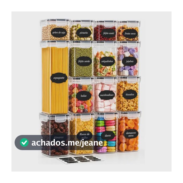 Kit 15 Potes Herméticos Empilháveis para Mantimentos Quadrados com Tampa e Vedação de Silicone Porta Mantimentos Organizador de Cozinha e Despensa Branco Shokki