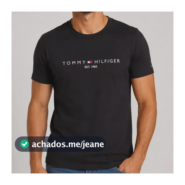 Camiseta Tommy Hilfiger Masculina Logo Est 1985 Básica Preto