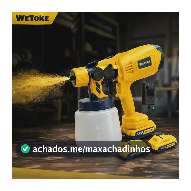 Pistola Pintura Pulverizadora Bateria 48v 2 Baterias 1000ml Amarelo 48v