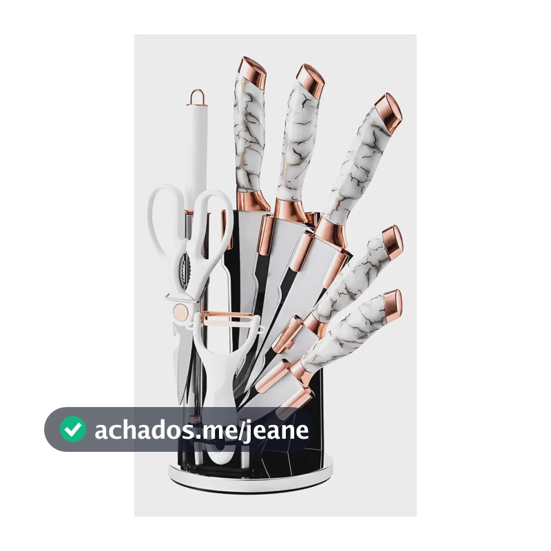 Conjunto Facas Marmorizado Rose Gold 9 Peças Moderno Premium Branco