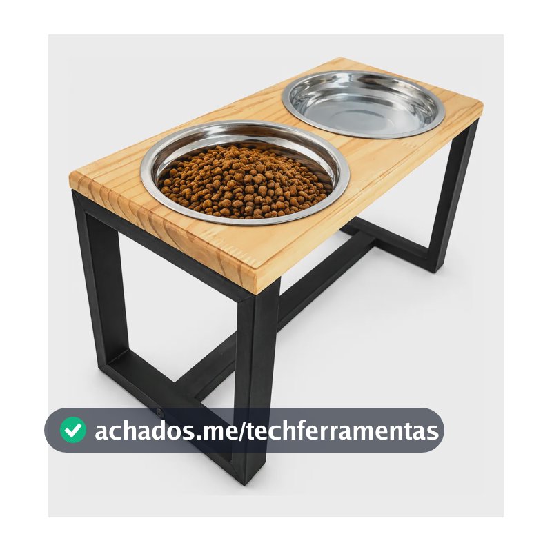 Comedouro Alto Duplo Para Cachorro - Tamanho G Madeira