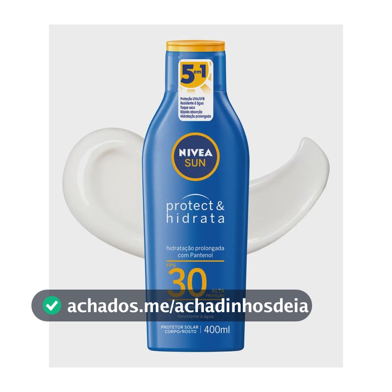 NIVEA Protetor Solar Protect & Hidrata FPS 30 400ml, Alta Proteção UVA/UVB, Hidratação Prolongada, Rápida Absorção, Pantenol, Cuidado Solar Corporal e Facial