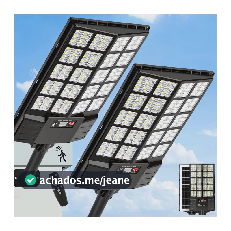 Kit 2 Refletor Solar Led 2300W Lampada Solar Com Sensor Controle