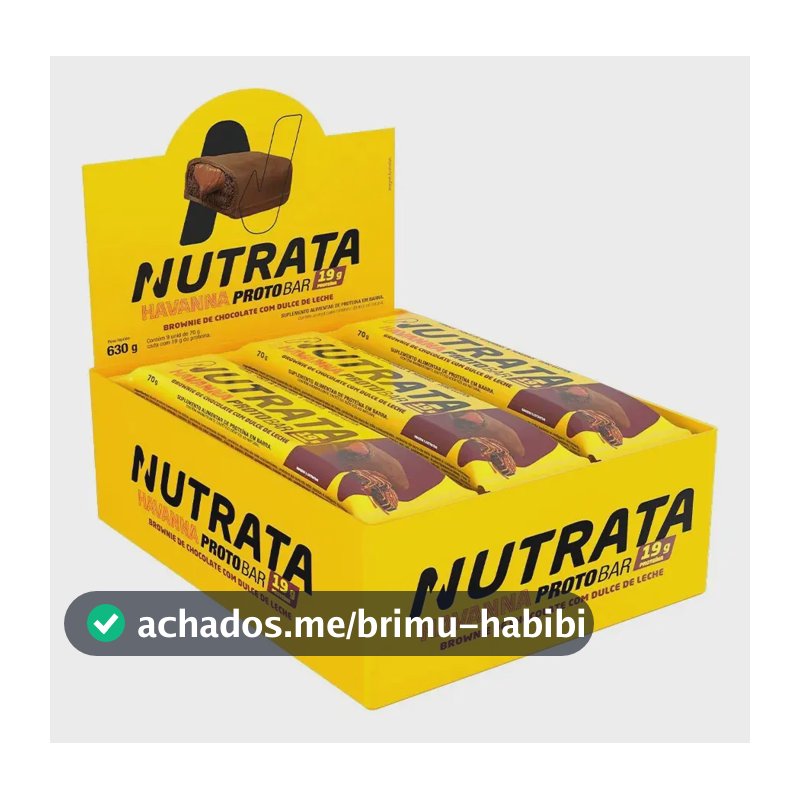 Suplemento Alimentar Proto Bar Havanna 70g display com 9 barras Brownie de Chocolate com Doce de Leite Nutrata