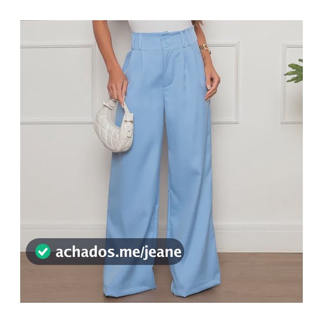Calça Pantalona Alfaiataria Premium Wide Leg Elegante Slim Azul Celeste P (36)