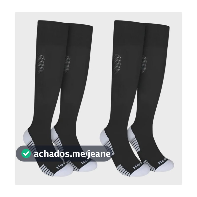 Kit 2 Pares Meião Futebol Profissional Hoahi Cano Longo Cor Preto Tamanho 39/43