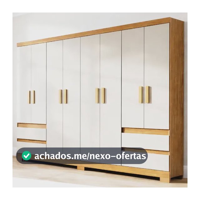 Guarda Roupa Casal Grande 8 Portas 4 Gavetas Moderno Paris Off White / Amadeirado