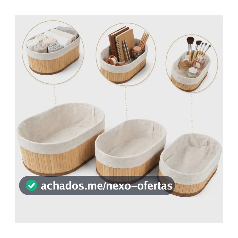 Kit Com 3 Organizadores De Bambu Ovais Yikasa