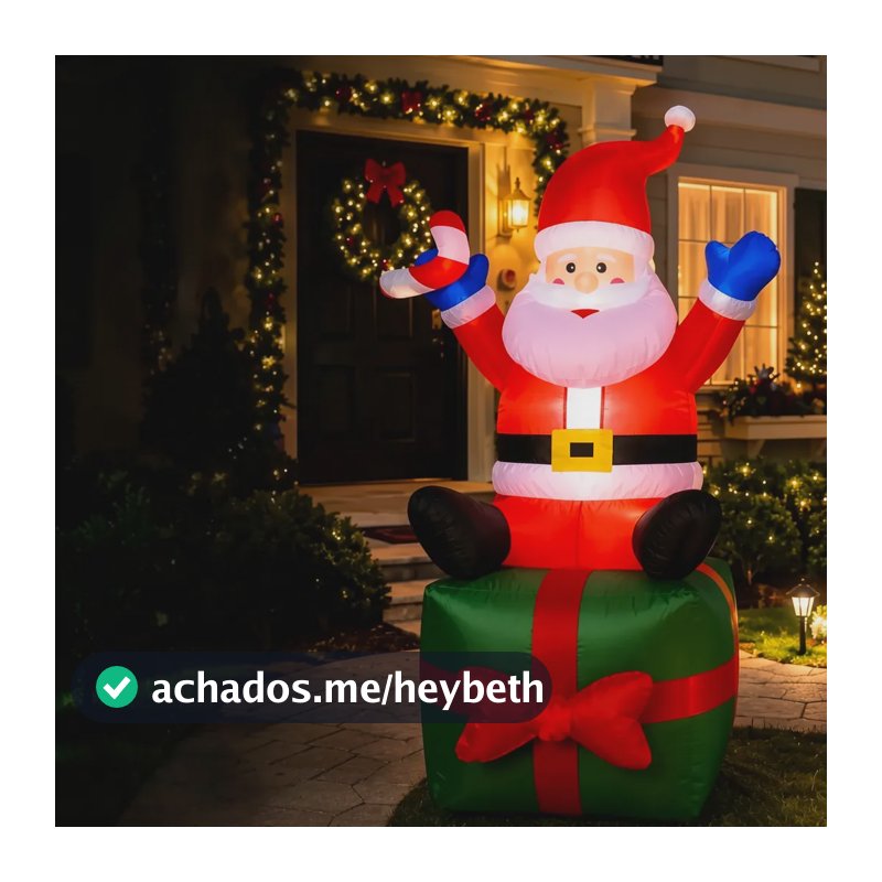 Papai Noel Inflável Gigante 1,90m Boneco Decoração De Natal Vermelho 127/220v