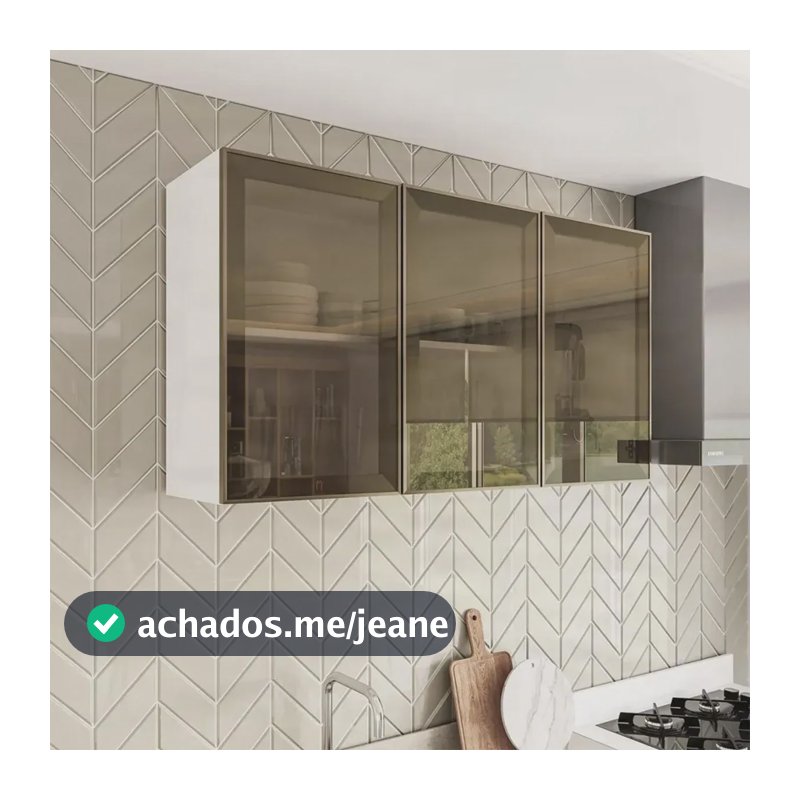 Armário Aéreo Amara 3 Portas De Vidro Cozinha 120cm Multicolorido
